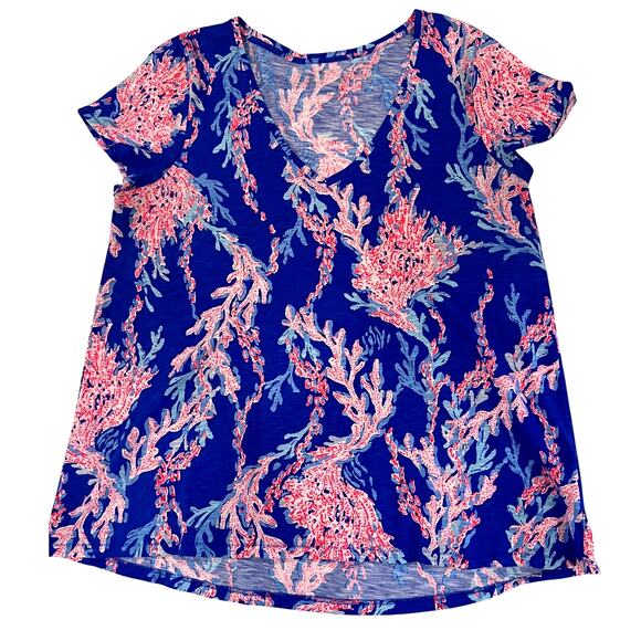 Lilly Pulitzer Blue Coral V Neck Blouse - Picture 1 of 5